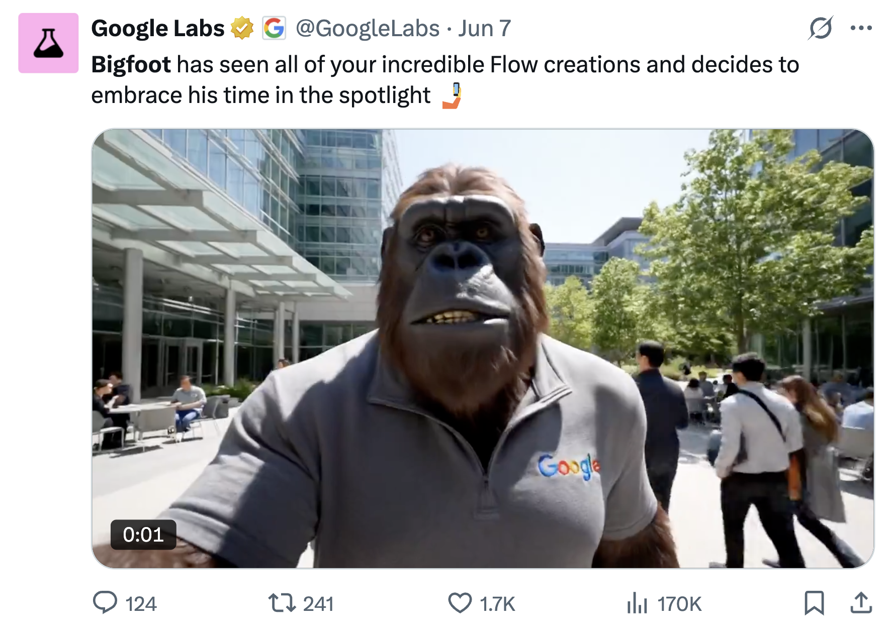 Google Labs tweet about Bigfoot